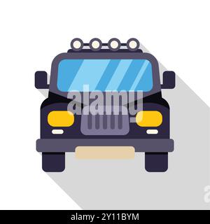 Das leistungsstarke schwarze Geländefahrzeug ist von vorn gesehen und bereit für Abenteuer Stock Vektor