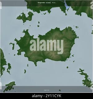 Die zu Südkorea gehörende Geogeumdo-Insel im Japanischen Meer wurde auf einer farbigen Höhenkarte quadratisch zugeschnitten Stockfoto