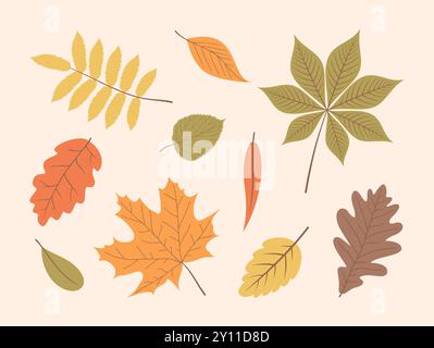 Bunte Herbstblätter. Illustration des flachen Vektors Stock Vektor