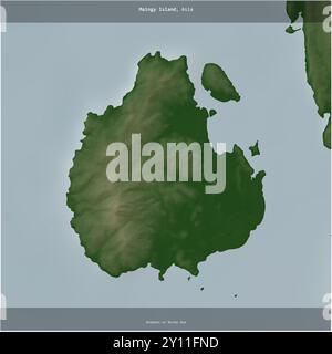 Maingy Island in der Andamanen oder Birma-See, die zu Myanmar gehört, wurde auf einer farbigen Höhenkarte quadratisch zugeschnitten Stockfoto