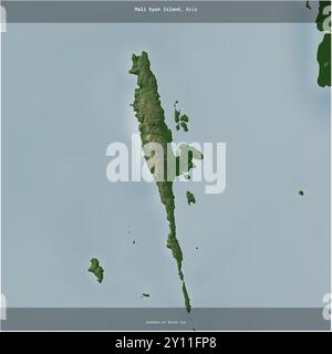 Die Insel Mali Kyun in der Andamanen oder Birma-See, die zu Myanmar gehört, wurde auf einer farbigen Höhenkarte quadratisch zugeschnitten Stockfoto