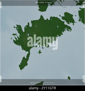 Die Insel Osel in der Ostsee, die zu Estland gehört, wurde auf einer farbigen Höhenkarte quadratisch zugeschnitten Stockfoto