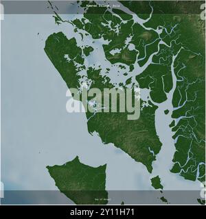 Ramree Island in der Bucht von Bengalen, die zu Myanmar gehört, wurde auf einer farbigen Höhenkarte quadratisch zugeschnitten Stockfoto