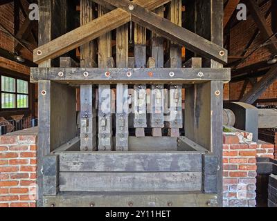 Pochwerk im historischen Kupferbergwerk Düppenweiler, Gemeinde Beckingen, Landkreis Merzig-Wadern, Saarland Stockfoto