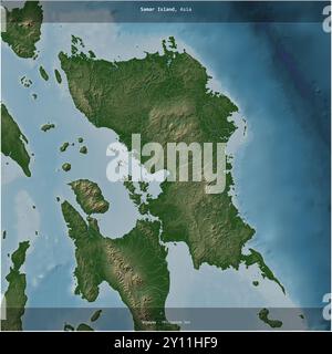 Samar Island in der Philippinischen See, die zu den Philippinen gehört, wurde auf einer farbigen Höhenkarte quadratisch zugeschnitten Stockfoto