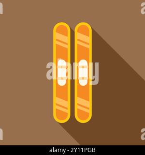 Paar gelbe Bergskier mit langen Schatten auf braunem Hintergrund, perfekt für Projekte im Zusammenhang mit Wintersport und Erholung Stock Vektor