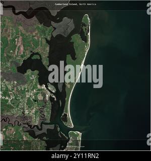 Cumberland Island im Nordatlantik, die zu den Vereinigten Staaten gehört, wurde auf einem Satellitenbild vom 24. März 2023 quadratisch zugeschnitten Stockfoto