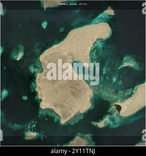 Die Insel Hawakil im Roten Meer, die zu Eritrea gehört, wurde auf einem Satellitenbild vom 28. Mai 2023 quadratisch zugeschnitten Stockfoto
