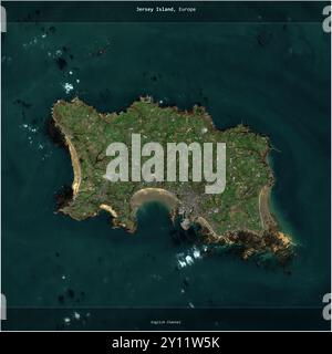 Jersey Island im Ärmelkanal, das zu Jersey gehört, wurde auf einem Satellitenbild vom 21. Januar 2023 quadratisch zugeschnitten Stockfoto