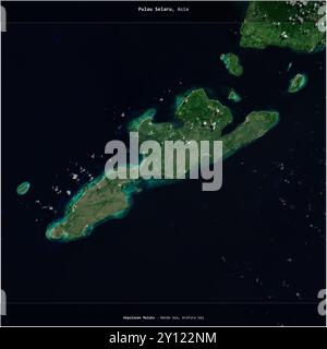 Pulau Selaru in der Banda-See, das zu Indonesien gehört, wurde auf einem Satellitenbild vom 9. Mai 2021 quadratisch zugeschnitten Stockfoto