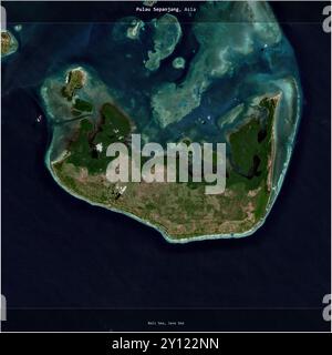 Pulau Sepanjang in der Bali-See, die zu Indonesien gehört, wurde auf einem Satellitenbild vom 5. August 2023 quadratisch zugeschnitten Stockfoto