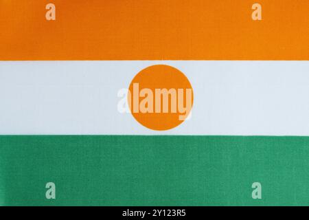 Nationale Stoffflagge Republik Niger, Nahaufnahme Stockfoto