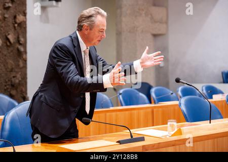 Den Haag, Niederlande. September 2024. DEN HAAG, NIEDERLANDE - 3. SEPTEMBER: Minister Barry Madlener während der Plenardebatte im Tweede Kamer am 3. September 2024 in den Haag, Niederlande (Foto: John Beckmann/Orange Pictures) Credit: Orange Pics BV/Alamy Live News Stockfoto