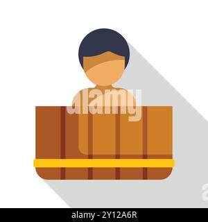 Der Mann tränkt sich in einer Holzbadewanne und genießt ein entspanntes Badeerlebnis Stock Vektor