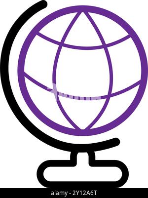 Globus-Ikone mit lila Kontinenten und schwarzem Standvektor Stock Vektor