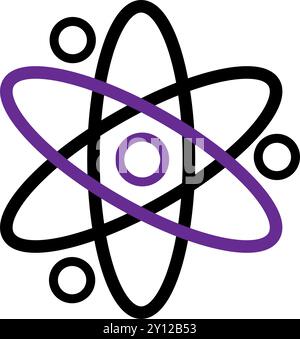Atom-Symbol mit violetten Umlaufbahnen und schwarzem Kernvektor Stock Vektor