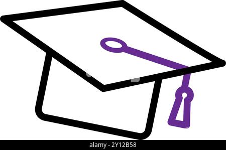 Graduierung Kappe Symbol mit lila Quaste und schwarzem Umriss Vektor Stock Vektor