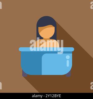 Einfache Ikone einer Frau, die sich beim Baden in der Badewanne entspannt Stock Vektor