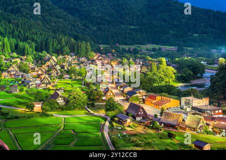 Shirakawago,  Japan at twilight in the summer season. Stockfoto