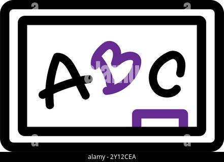 Symbol für das Schwarze Brett mit ABC-Text in violett und schwarz Vektor Stock Vektor