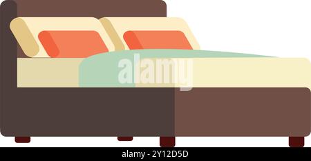 Komfortables Doppelbett mit Kissen und modernem Design Vector Stock Vektor