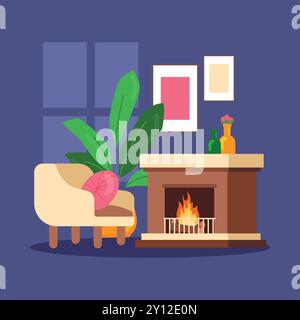Gemütliches Wohnzimmer mit Kamin und Sessel Vector Stock Vektor