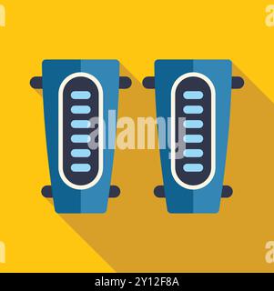 Ein Paar blaue Schienbeinschützer zum Fußballspielen, flaches Symbol mit langem Schatten Stock Vektor