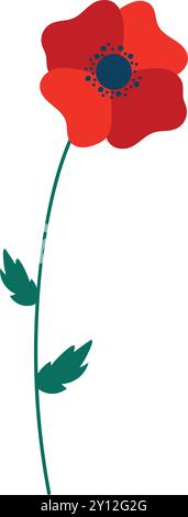Rote Mohnblume auf einem langen Stiel in flachem Design Vektor Stock Vektor