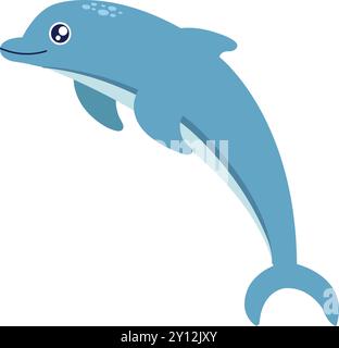Süßer blauer Delfin mit großen Augen im Cartoon-Stil Vektor Stock Vektor