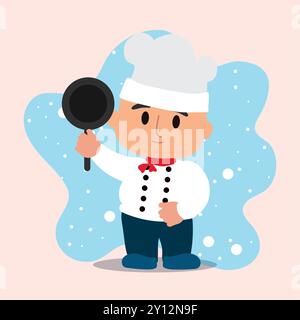 Comickoch hält eine Pfanne und winkt, Vector Stock Vektor