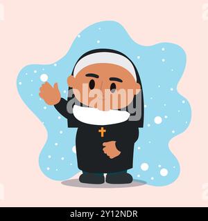 Nonne in traditioneller schwarzer Gewohnheit lächelt und winkt, Vector Stock Vektor