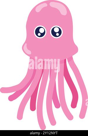 Rosafarbener Tintenfisch mit großen Augen im Cartoon-Stil Vektor Stock Vektor