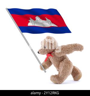 Kambodscha-Flagge wird von einem süßen Teddybären getragen Stockfoto