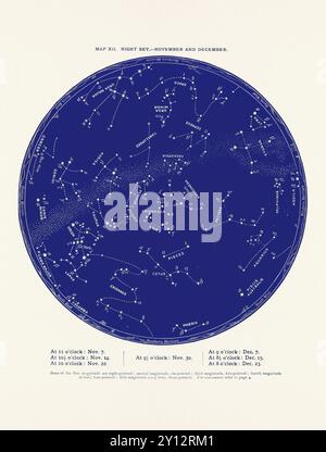 Sternbilder und Sterne. Himmelskarte: November und Dezember Stockfoto