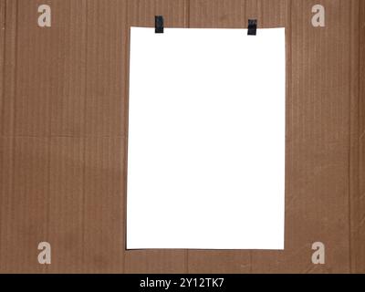 Ein leeres Blatt Papier wird an einem Stück Karton befestigt Stockfoto