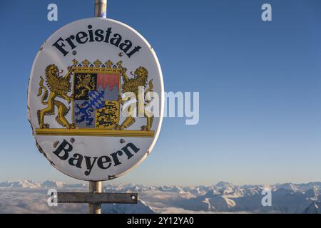 Staatszeichen, Freistaat Bayern, Zugspitze, Winter, Garmisch-Partenkirchen, Bayern, Deutschland, Europa Stockfoto