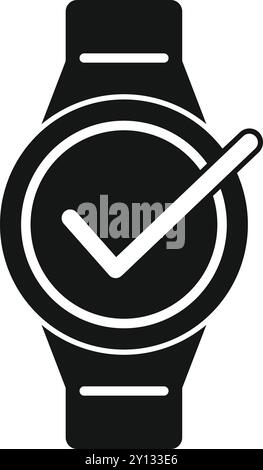 Schwarz-weiß-Symbol einer Smartwatch mit einem Häkchen, das das Konzept der Pünktlichkeit darstellt Stock Vektor