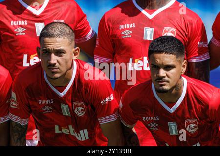 Alisson Safira, Lucas Soares, die während des Liga Portugal Spiels zwischen Teams von Casa Pia AC und CD Santa Clara im Estadio Municipal Rio Maior (Maciej Rog) gesehen wurden Stockfoto