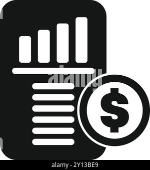 Einfaches Vektorsymbol für einen Finanzbericht mit einem wachsenden Balkendiagramm und einer Dollarmünze, ideal für Geschäfts- und Finanzprojekte Stock Vektor