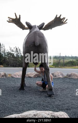 Skulptur von Morris dem Elch am Irving Oil Big Stop in Goobies, Neufundland & Labrador, Kanada Stockfoto