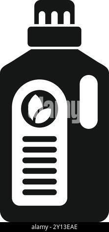 Einfaches Vektorsymbol einer Waschmittelflasche mit Blattsymbol, das auf umweltfreundliche Zutaten hinweist Stock Vektor