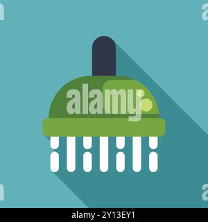 Minimalistische Illustration eines grünen Duschkopfes, der Wasser sprüht und Konzepte von Hygiene, Entspannung und Badausstattung aufgreift Stock Vektor