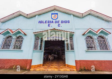 Iglesia Evangelica, Lancetillo, La Parroquia, Zona Reyna, Quiche, Guatemala, Mittelamerika. Stockfoto