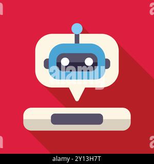 Blauer Chatbot spricht aus einer Sprechblase über einer Textleiste Stock Vektor