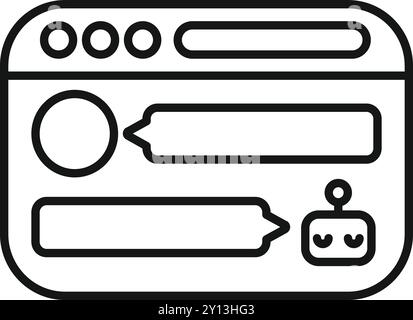 Linienkunstvektor-Symbol eines Chatbots, der in einem Chat-Fenster mit einem Benutzer spricht, perfekt zur Illustration des Online-Kundenservice Stock Vektor