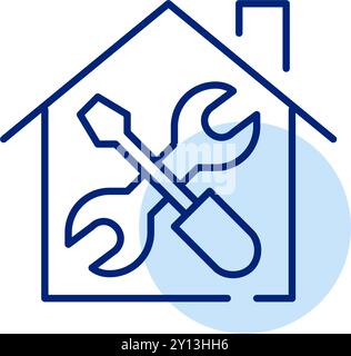 Reparaturwerkzeuge. Schraubenschlüssel und Schraubendreher in einem Haus. Haushaltswartung. Symbol für Pixelperfekte, bearbeitbare Kontur Stock Vektor