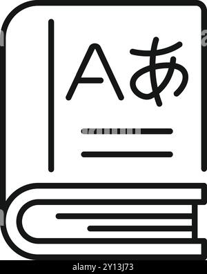 Lehrbuch mit englischen und japanischen Schriftzeichen, symbolisiert das Sprachenlernen und den kulturellen Austausch Stock Vektor