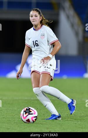 Cali, Kolumbien. September 2024. Riley Jackson aus den Vereinigten Staaten, während des Gruppenspiels der FIFA U-20-Frauen-Weltmeisterschaft Kolumbien 2024 zwischen Marokko und den Vereinigten Staaten, am 4. September 2024 im Olympischen Pascual Guerrero Stadium in Cali. Foto: Alejandra Arango/DiaEsportivo/Alamy Live News Credit: DiaEsportivo/Alamy Live News Stockfoto