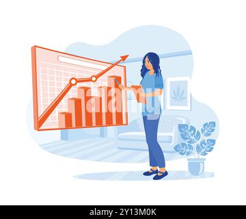 Der Direktor des Unternehmens stellte Wachstum, Grafiken, Statistiken und Produktmarketing-Daten vor. Konzept der Wachstumsanalyse. Trend flache Vektor Moderne Illustration Stock Vektor