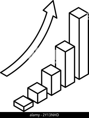 Geschäftsziel-Bild, einfache Strichzeichnung Illustration eines aufsteigenden Diagramms, Isometrie, Vektorillustration Stock Vektor